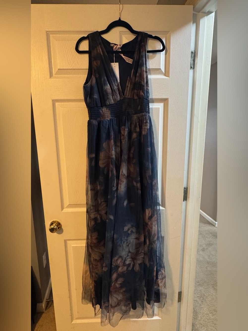 NWT Kamila Tulle Maxi Dress | Dark Blue Floral - L - Picture 3 of 5